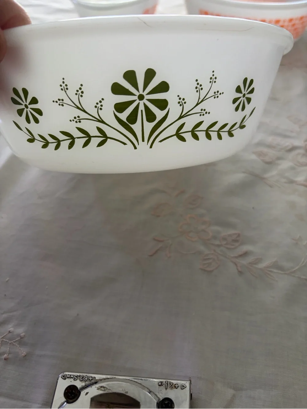 Glasbake Green Floral White Covered Casserole Dish - Classic Bakeware